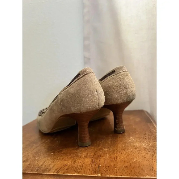 Y2K 2000s Mudd Shoes 8 Kitten Heel Moccasin Tan Suede Leather Slip On Pumps Boho - Picture 10 of 12